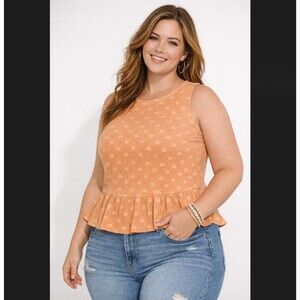 Torrid Knit Crop Top 3X 22 24 Sleeveless Textured Peach Ruffle Boho Summer NWOT